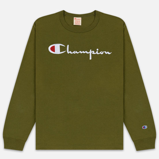 Мужской лонгслив Champion Reverse Weave Big Script Crew Olive Green