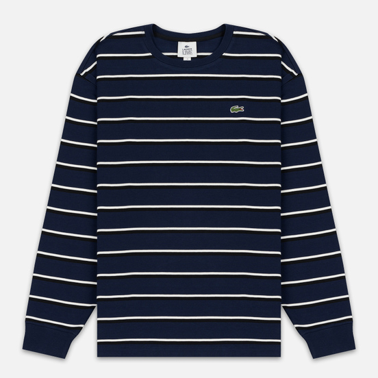 Мужской лонгслив Lacoste Live Crew Neck Striped Cotton Navy Blue/White/Black
