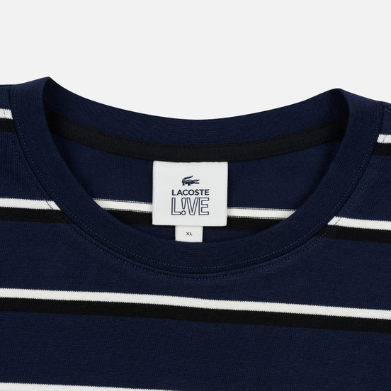 Мужской лонгслив Lacoste Live Crew Neck Striped Cotton Navy Blue/White/Black