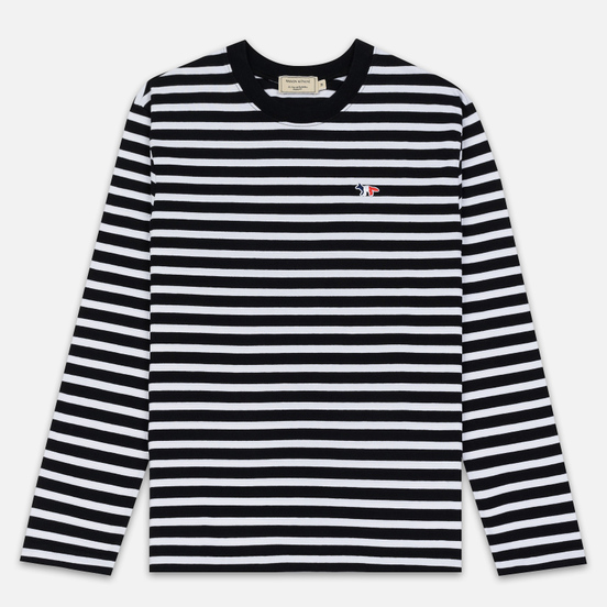 Мужской лонгслив Maison Kitsune Marin Tricolor Fox Patch Black/White