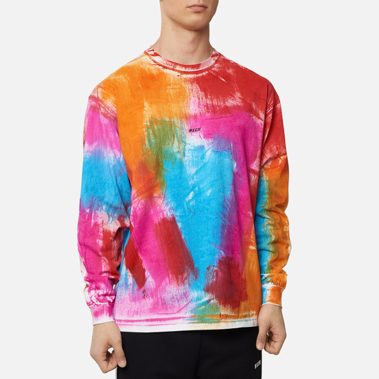 Мужской лонгслив MSGM Multicolor Brush Stroke Optical White