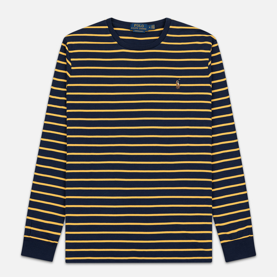 Мужской лонгслив Polo Ralph Lauren Multi Pony Pima Polo Stripe French Navy/Gold Bugle