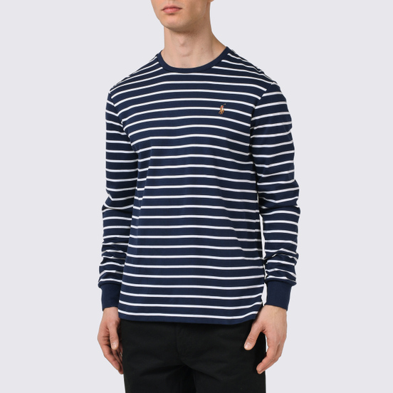 Мужской лонгслив Polo Ralph Lauren Multi Pony Pima Polo Stripe French Navy/White