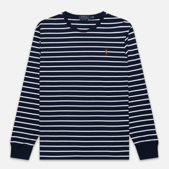Мужской лонгслив Polo Ralph Lauren Multi Pony Pima Polo Stripe French Navy/White