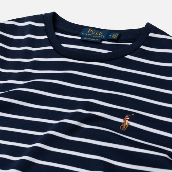 Мужской лонгслив Polo Ralph Lauren Multi Pony Pima Polo Stripe French Navy/White