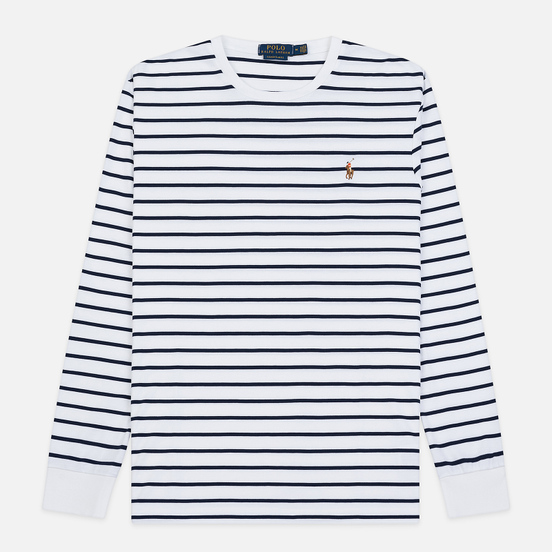 Мужской лонгслив Polo Ralph Lauren Multi Pony Pima Polo Stripe White/French Navy