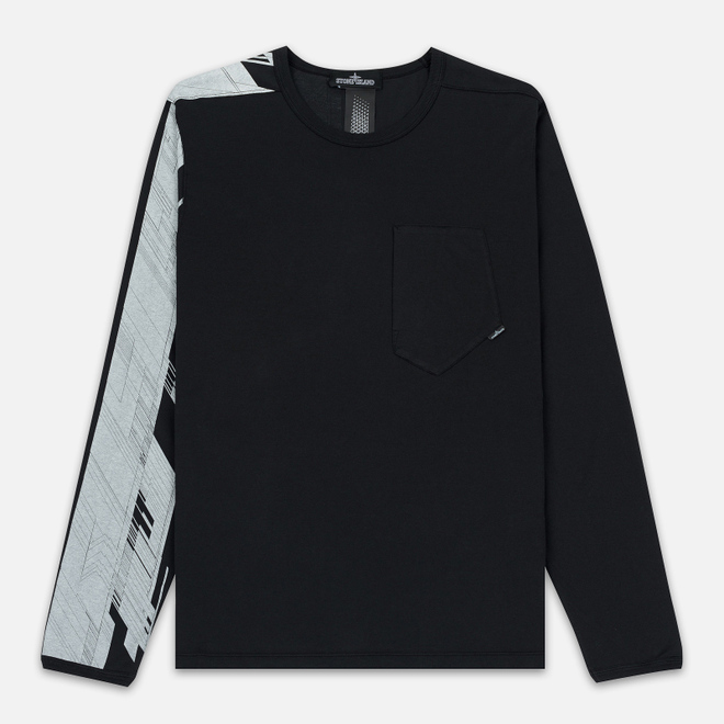 Мужской лонгслив Stone Island Shadow Project Mako Cotton Jersey Garment Dyed Pocket Black