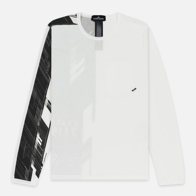 Мужской лонгслив Stone Island Shadow Project Mako Cotton Jersey Garment Dyed Pocket Natural White