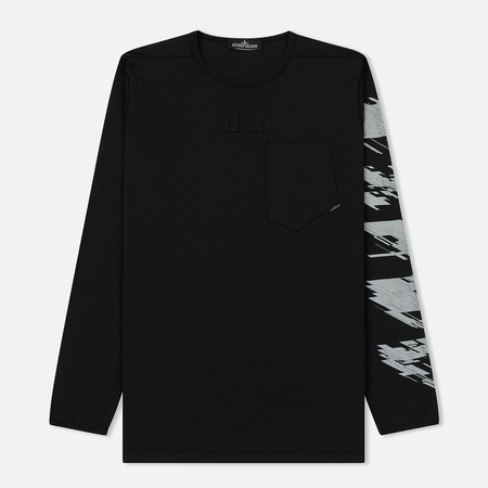 Мужской лонгслив Stone Island Shadow Project Pocket Crew Neck Logo Printed Black