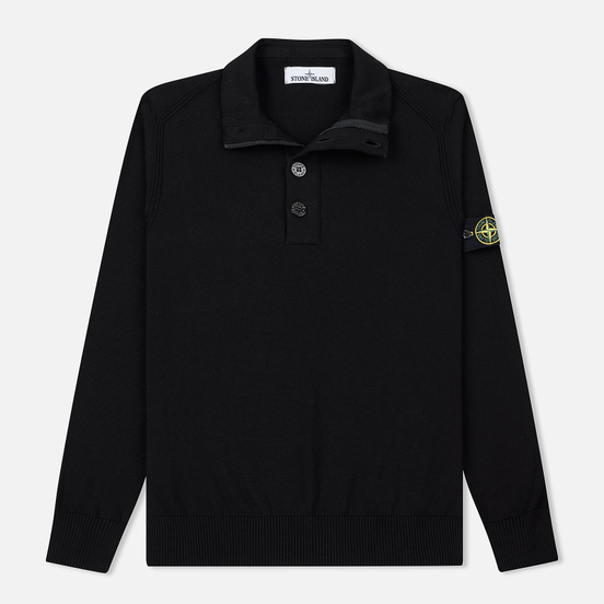Мужской свитер Stone Island Collar Hidden Zip And Four Buttons Black