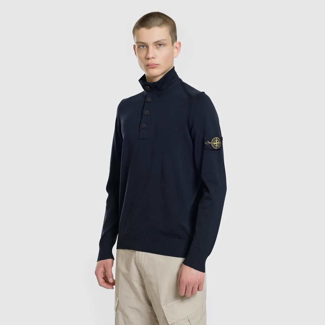 Stone Island Мужской свитер Collar Hidden Zip And Four Buttons