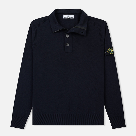 Мужской свитер Stone Island Collar Hidden Zip And Four Buttons Navy Blue