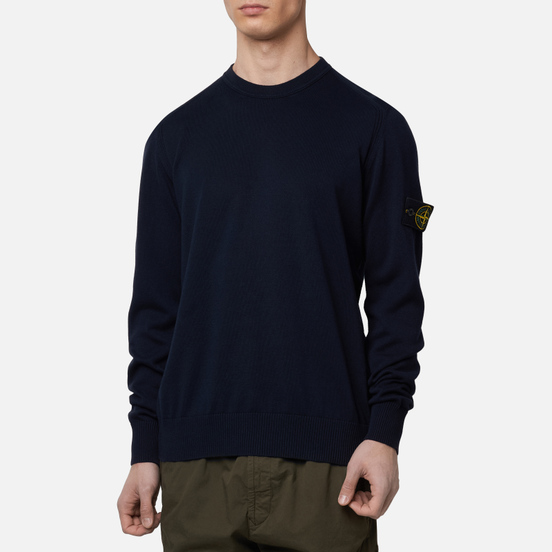 Мужской свитер Stone Island Crew Neck Smooth Cotton Navy Blue