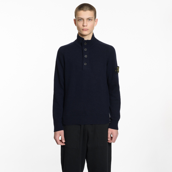 Мужской свитер Stone Island Lambswool High Neck Zip Navy Blue