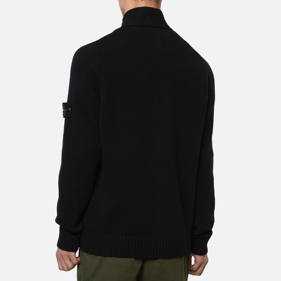 Мужской свитер Stone Island Lambswool Zip Button Panel Black