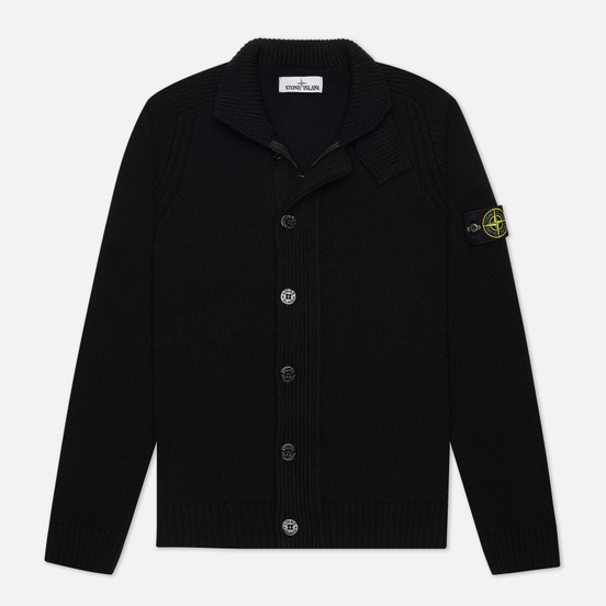 Мужской свитер Stone Island Lambswool Zip Button Panel Black