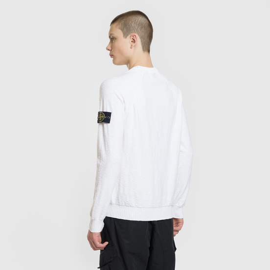 Мужской свитер Stone Island Ribbed Collar Horizontal Garment Dye White