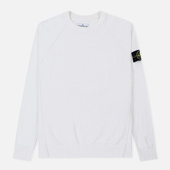 Мужской свитер Stone Island Ribbed Collar Horizontal Garment Dye White