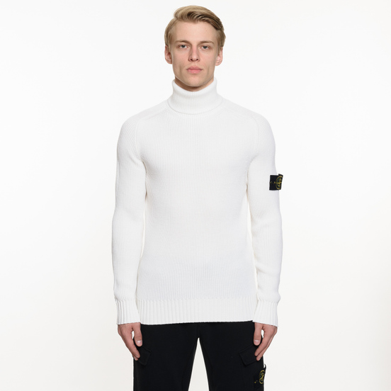 Мужской свитер Stone Island Ribbed Light Wool Roll Neck White