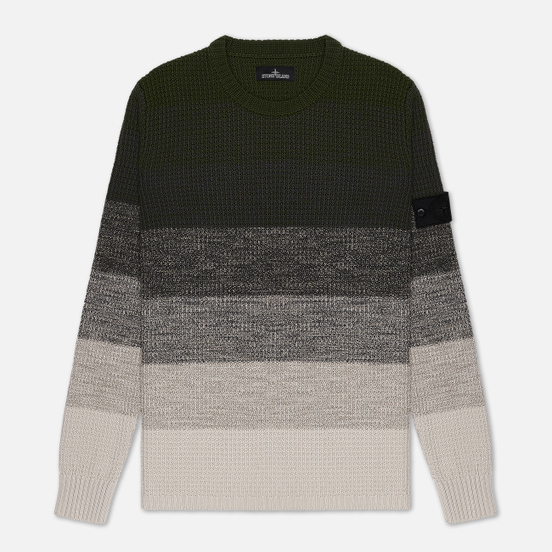 Мужской свитер Stone Island Shadow Project Gradient Effect Garter Stitch Stripes Olive Green