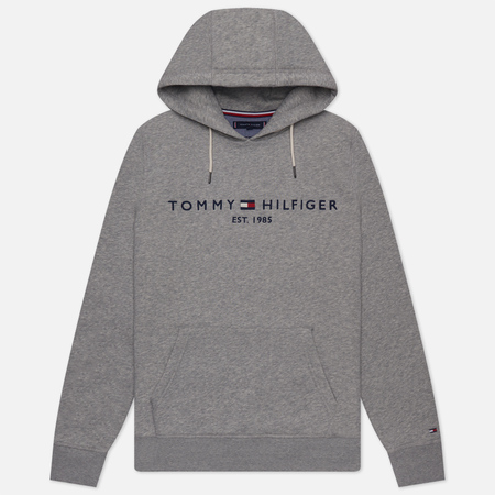 фото Мужская толстовка tommy hilfiger core tommy logo hoodie, цвет серый, размер s