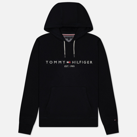 фото Мужская толстовка tommy hilfiger core tommy logo hoodie, цвет чёрный, размер s