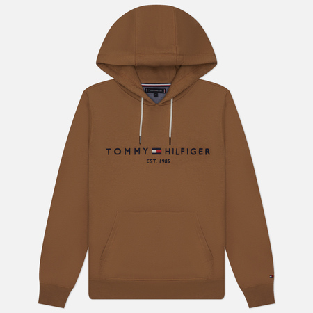 фото Мужская толстовка tommy hilfiger tommy logo hoodie, цвет бежевый, размер s