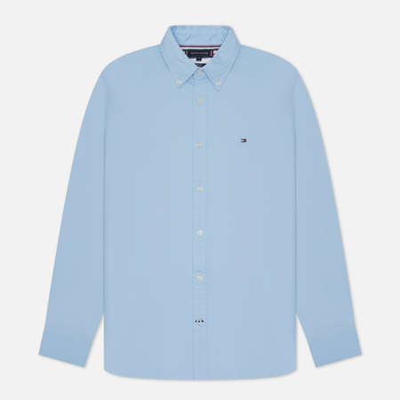 фото Мужская рубашка tommy hilfiger core flex dobby slim fit, цвет голубой, размер s