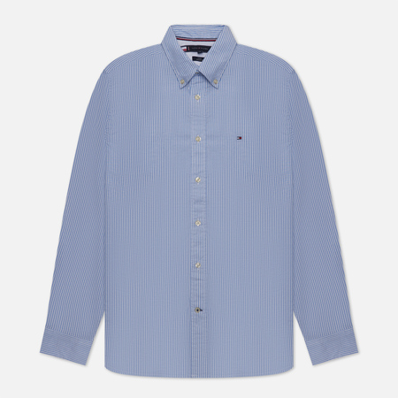фото Мужская рубашка tommy hilfiger core 1985 flex oxford stripe regular fit, цвет голубой, размер s