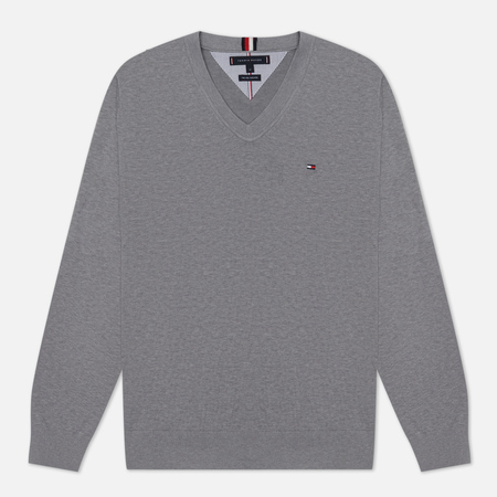 фото Мужской свитер tommy hilfiger 1985 v-neck, цвет серый, размер s