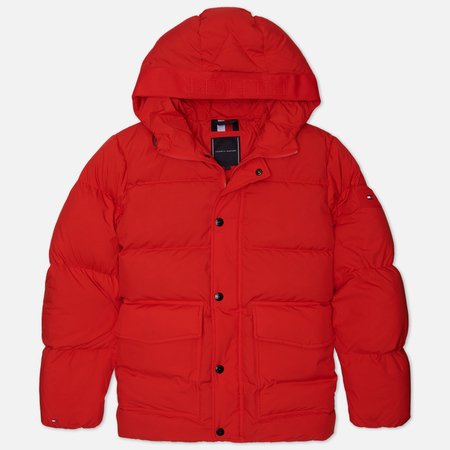 фото Мужской пуховик tommy hilfiger classic down hooded, цвет красный, размер s