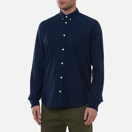 Мужская рубашка Norse Projects Osvald Button Down Cotton Linen Ultra Marine