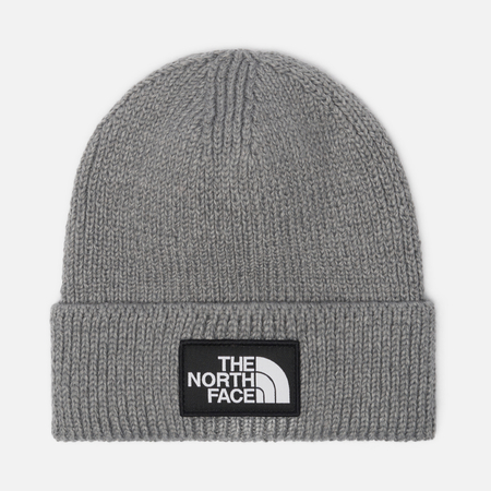 Шапка The North Face Logo Box Cuffed Recycled, цвет серый