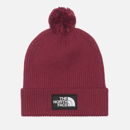 Шапка The North Face Logo Box Pom, цвет бордовый