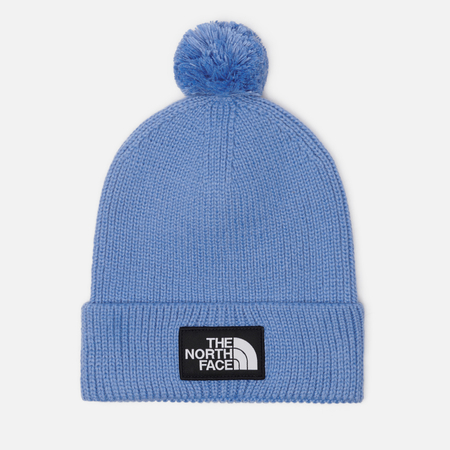 Шапка The North Face Logo Box Pom Recycled, цвет голубой