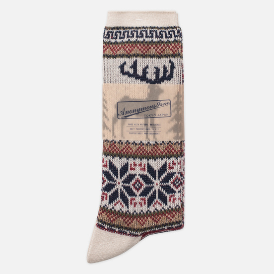 Носки Anonymous Ism Deer Snow Jacquard Crew Off White