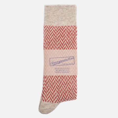 Носки Anonymous Ism Wool Herringbone Cream White/Red