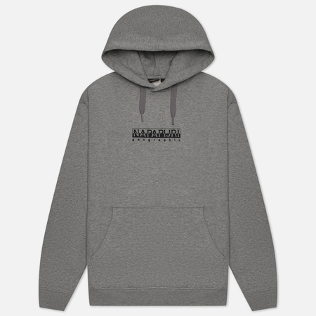 фото Мужская толстовка napapijri box hoodie loose fit, цвет серый, размер s