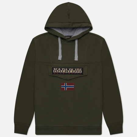 фото Мужская толстовка napapijri burgee winter hoodie, цвет зелёный, размер xs