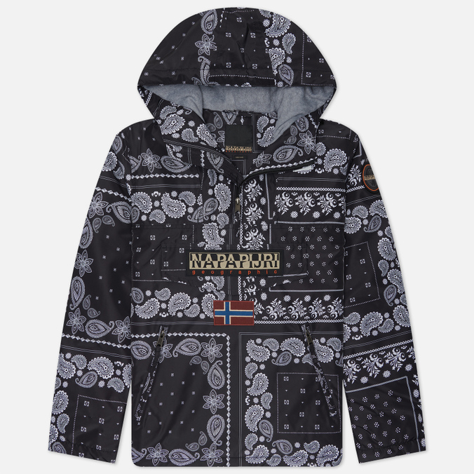 Мужская куртка анорак Napapijri Rainforest Pocket Print 2, цвет чёрный