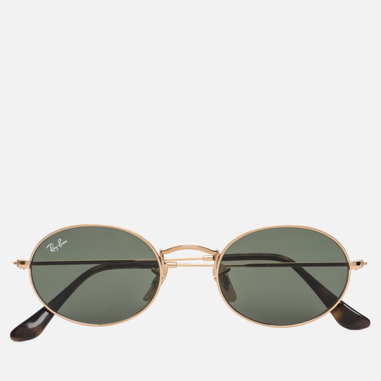 Солнцезащитные очки Ray-Ban Oval Flat Lenses Polished Gold/Green Classic G-15