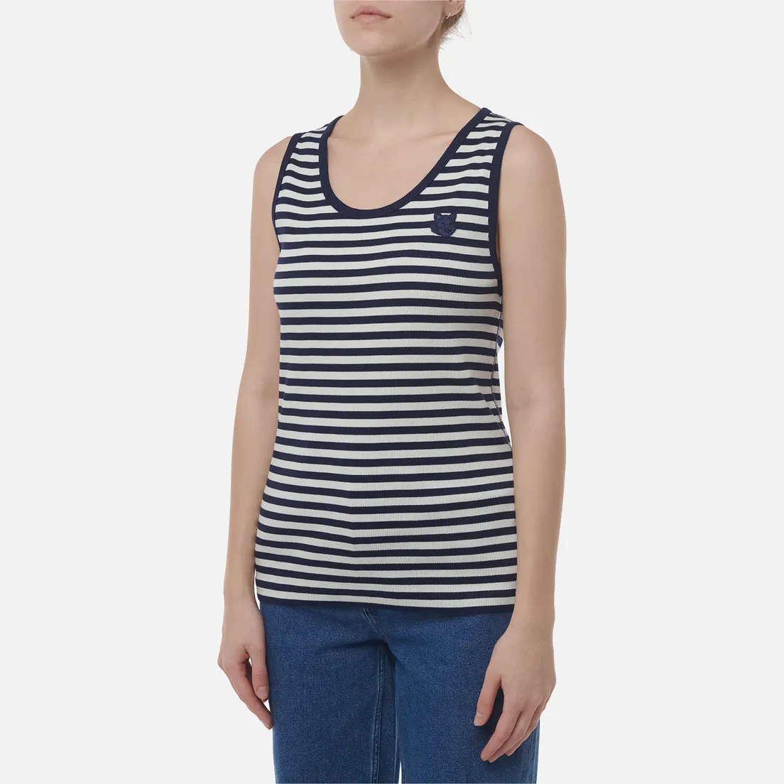 Maison Kitsune Женская майка Bold Fox Head Patch Multi Stripes Ribbed