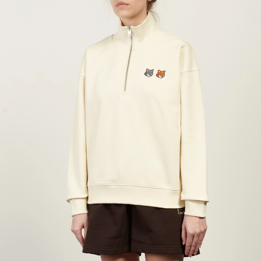 Maison Kitsune Женская толстовка Double Fox Head Half-Zip Comfort