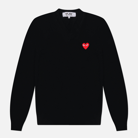 Мужской свитер Comme des Garcons Play Red Emblem V-Neck, цвет чёрный, размер M