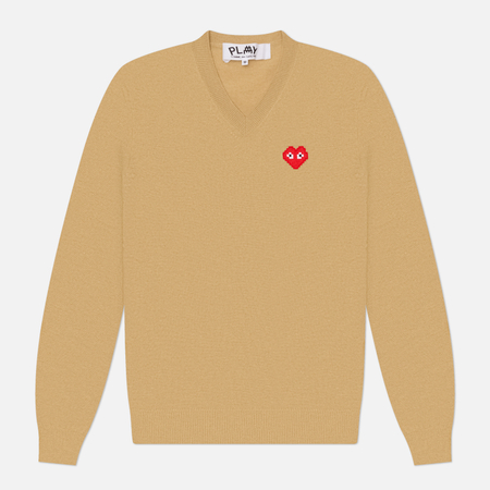 Мужской свитер Comme des Garcons Play x Invader Heart V-Neck, цвет коричневый, размер L