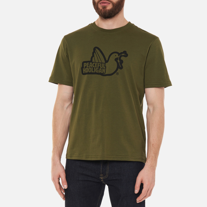 Мужская футболка Peaceful Hooligan, цвет оливковый, размер L PHAW21PRTTEE10-KHI Outline Dove - фото 3