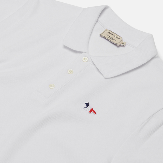 Мужское поло Maison Kitsune Tricolor Fox Patch White