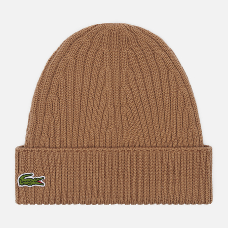 Шапка Lacoste Ribbed Wool Knit, цвет бежевый