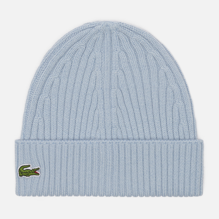 Шапка Lacoste Ribbed Wool Knit, цвет голубой