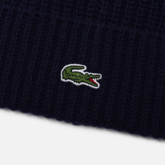 Шапка Lacoste Ribbed Wool Blend Beanie Navy Blue/Navy Blue